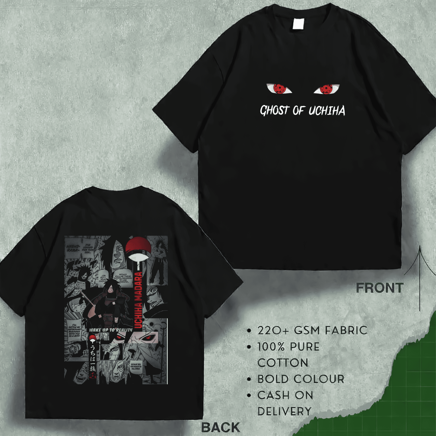 অত্যাশ্চর্য DTF প্রিন্ট সহ প্রিমিয়াম মানের ঘোস্ট অফ উচিয়া ড্রপ শোল্ডার