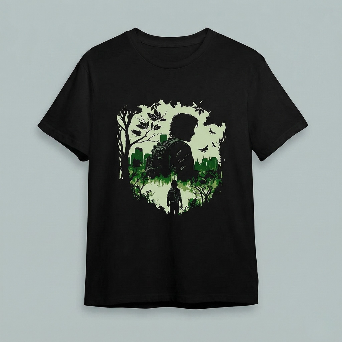 "The Urban Explorer" – Nature Silhouette Graphic T-Shirt (Green Wilderness Design)