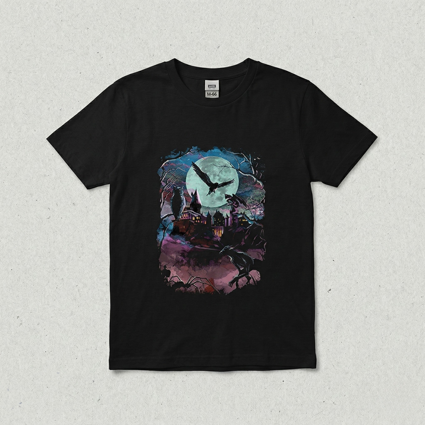 Gothic Moonlight: Enchanted Castle & Raven Graphic Tee