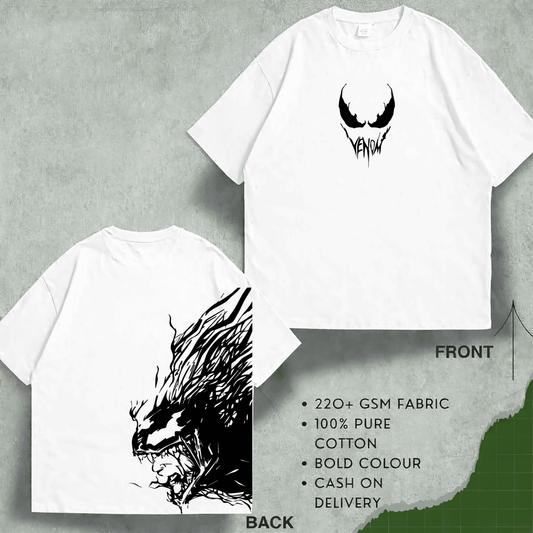 ভেনম প্রিমিয়াম মানের ড্রপ শোল্ডার, অত্যাশ্চর্য DTF প্রিন্ট সহ