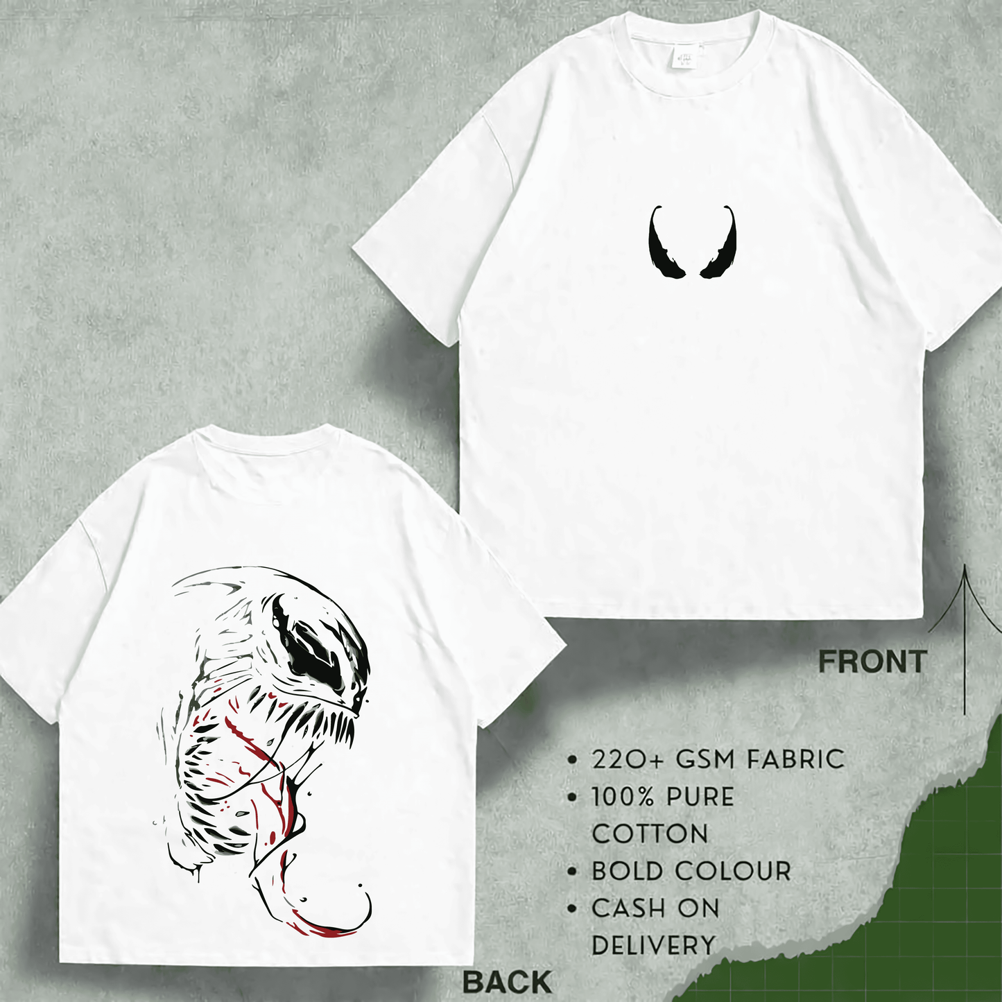 ভেনম প্রিমিয়াম মানের ড্রপ শোল্ডার, অত্যাশ্চর্য DTF প্রিন্ট সহ