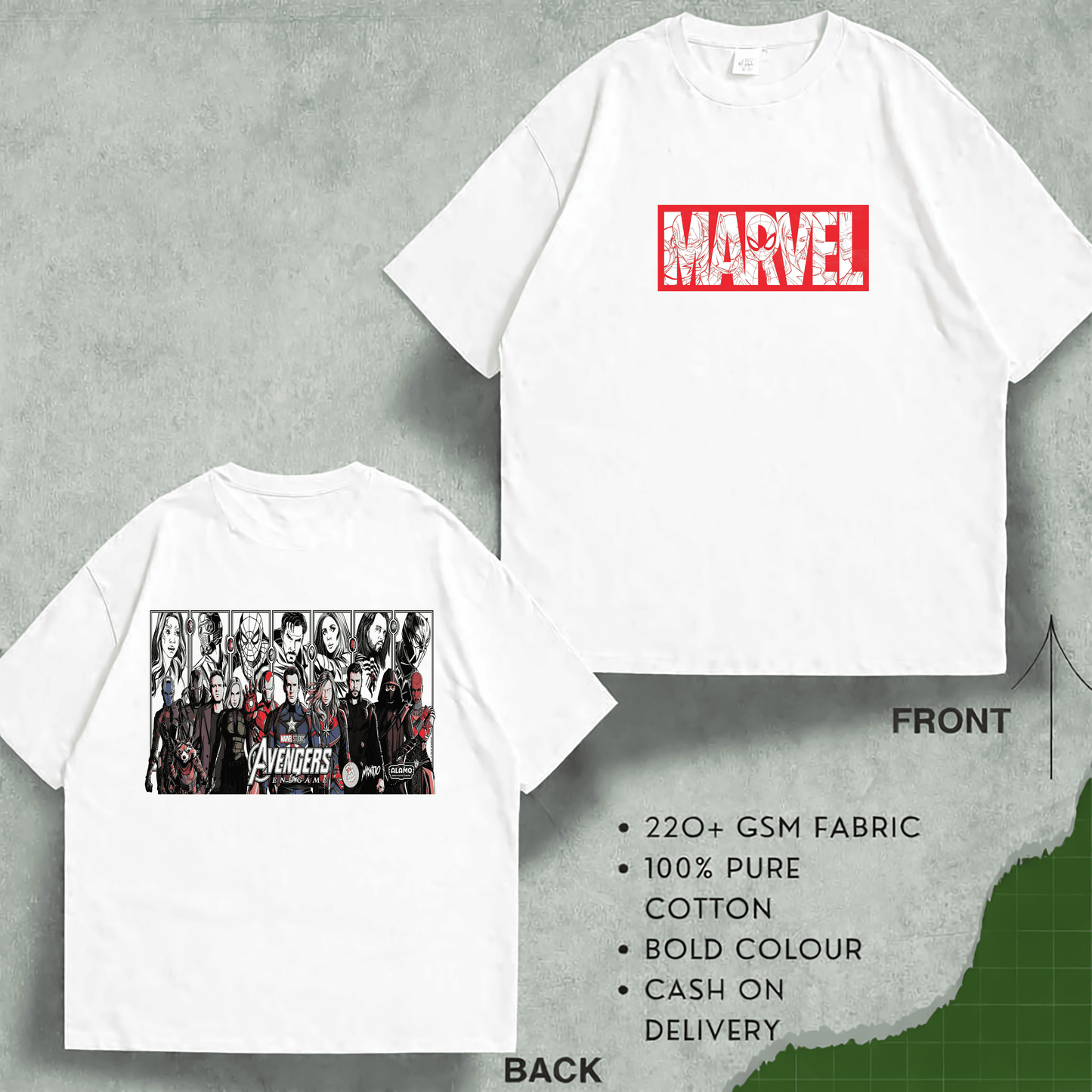 মার্ভেল অ্যাভেঞ্জার্স প্রিমিয়াম মানের ড্রপ শোল্ডার, অত্যাশ্চর্য DTF প্রিন্ট সহ 