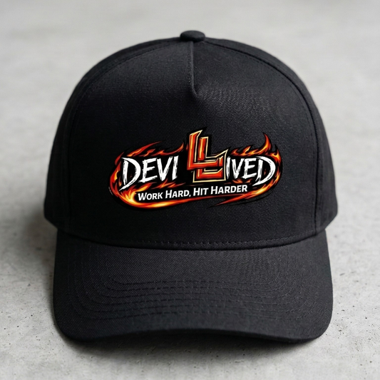 "DEVIL LIVED" Premium Printed Baseball Caps.
