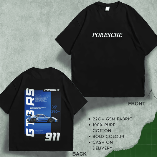 অত্যাশ্চর্য DTF প্রিন্ট সহ Porche প্রিমিয়াম মানের ড্রপ শোল্ডার 