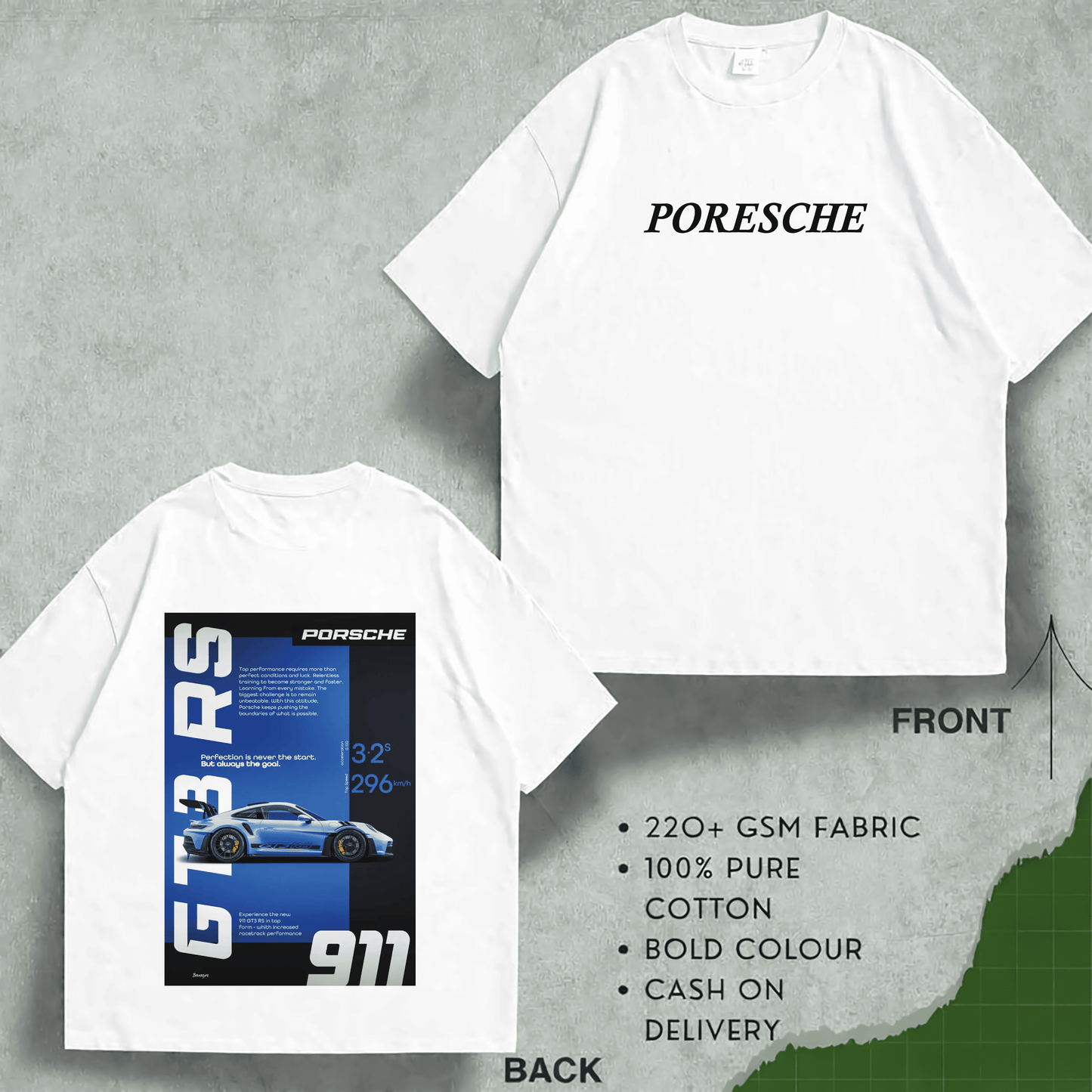 অত্যাশ্চর্য DTF প্রিন্ট সহ Porche প্রিমিয়াম মানের ড্রপ শোল্ডার 