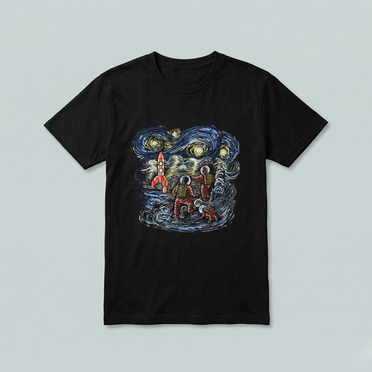 Starry Space Odyssey – Van Gogh Inspired Astronaut Graphic T-Shirt