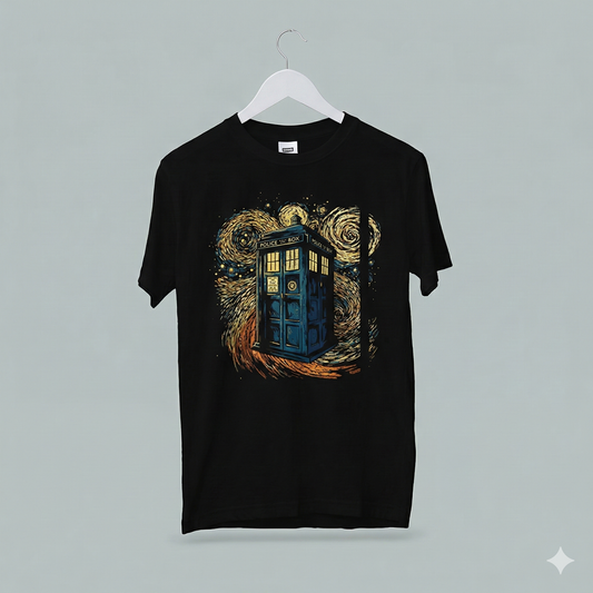 Starry Night TARDIS Graphic Tee – Premium Artistic Cotton Crewneck